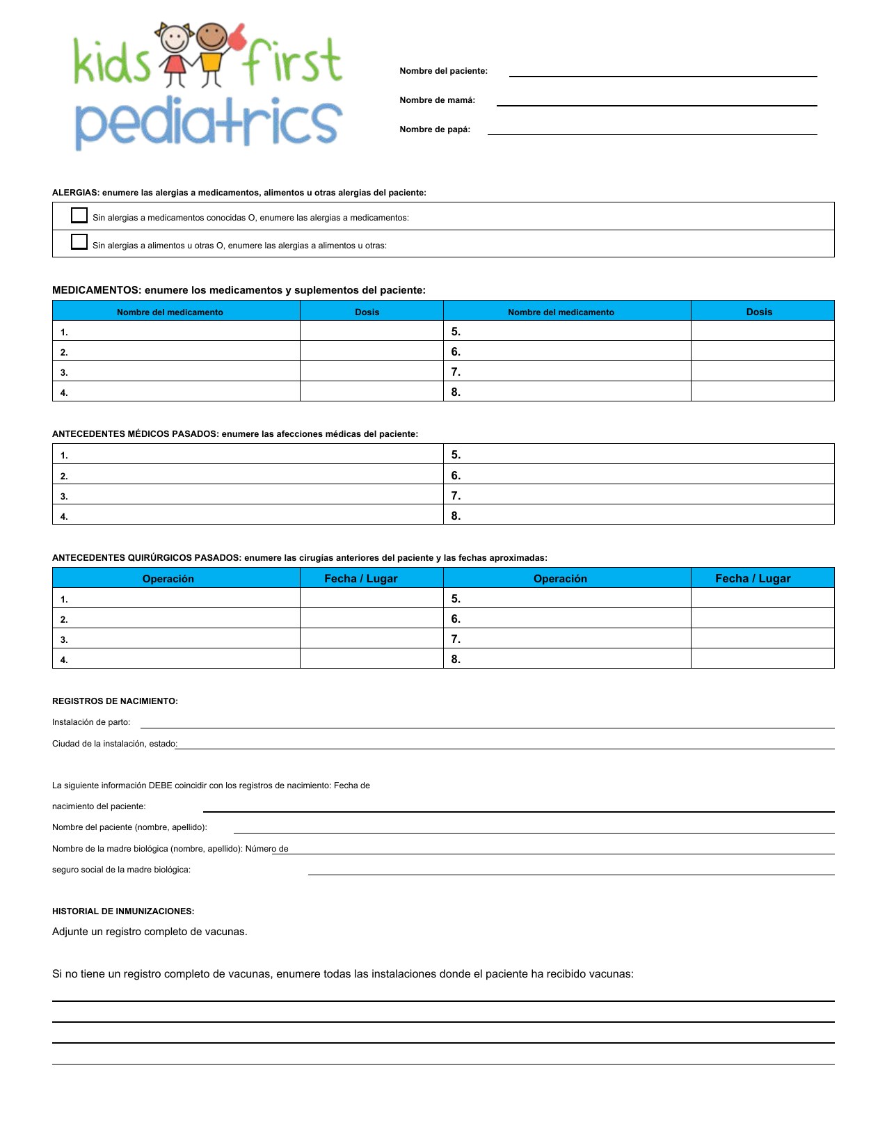 Medical History form preview